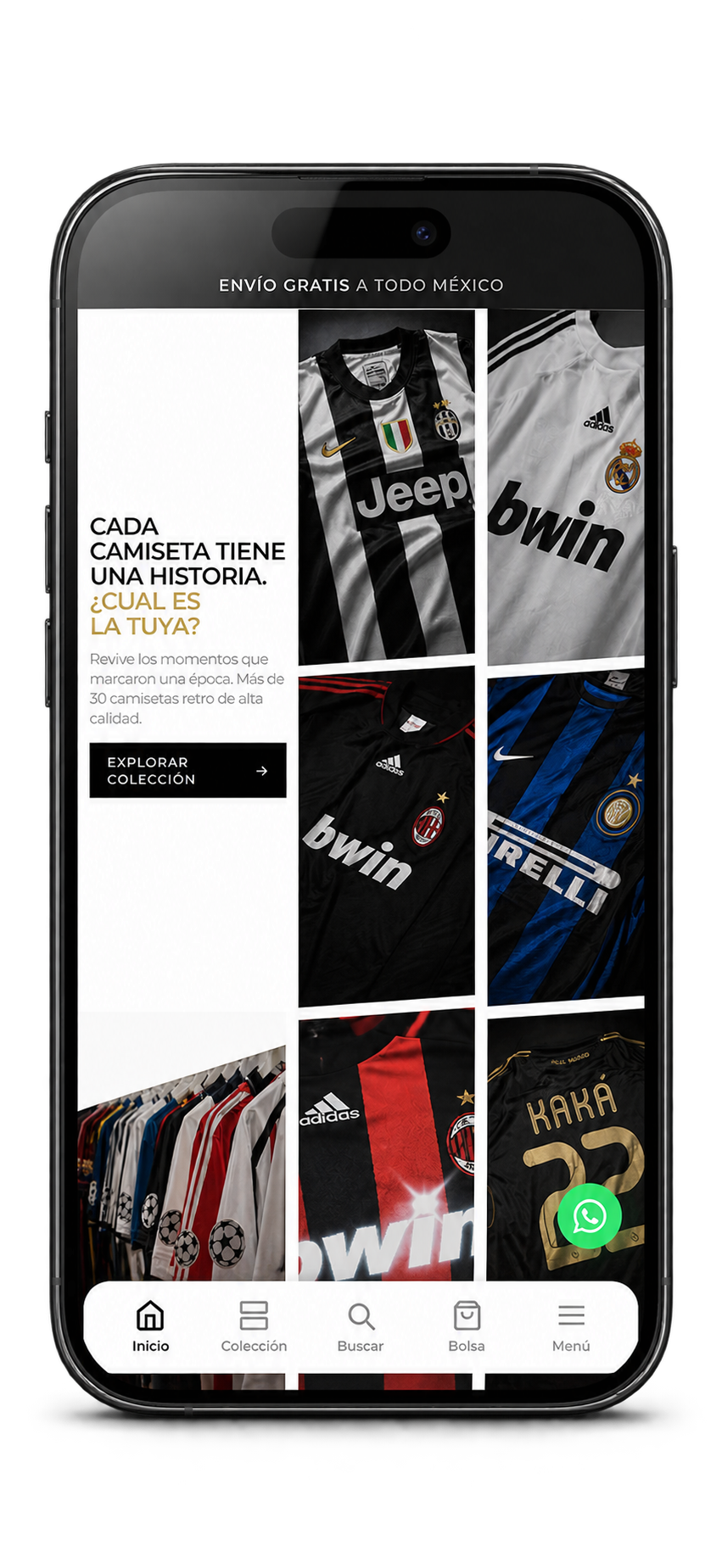 Vista móvil de la tienda Retro Football